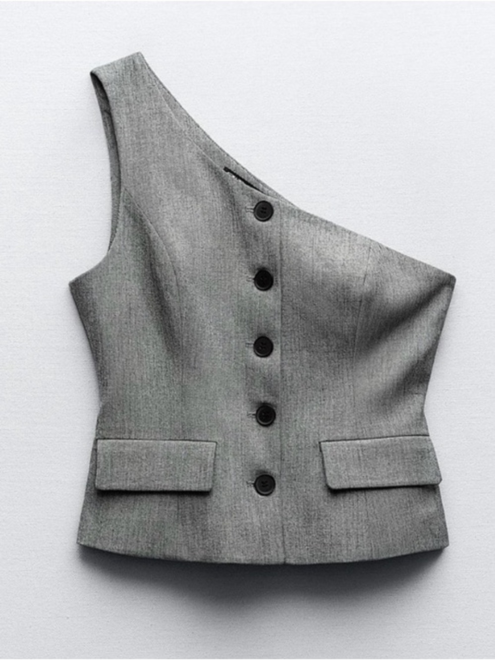 Zara Gray Asymmetrical One-Shoulder Tailored Top